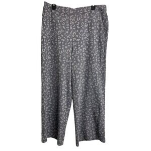Chico's Blue Leopard Print Wide Leg Pants Elastic Waist Textured Size 2 Large